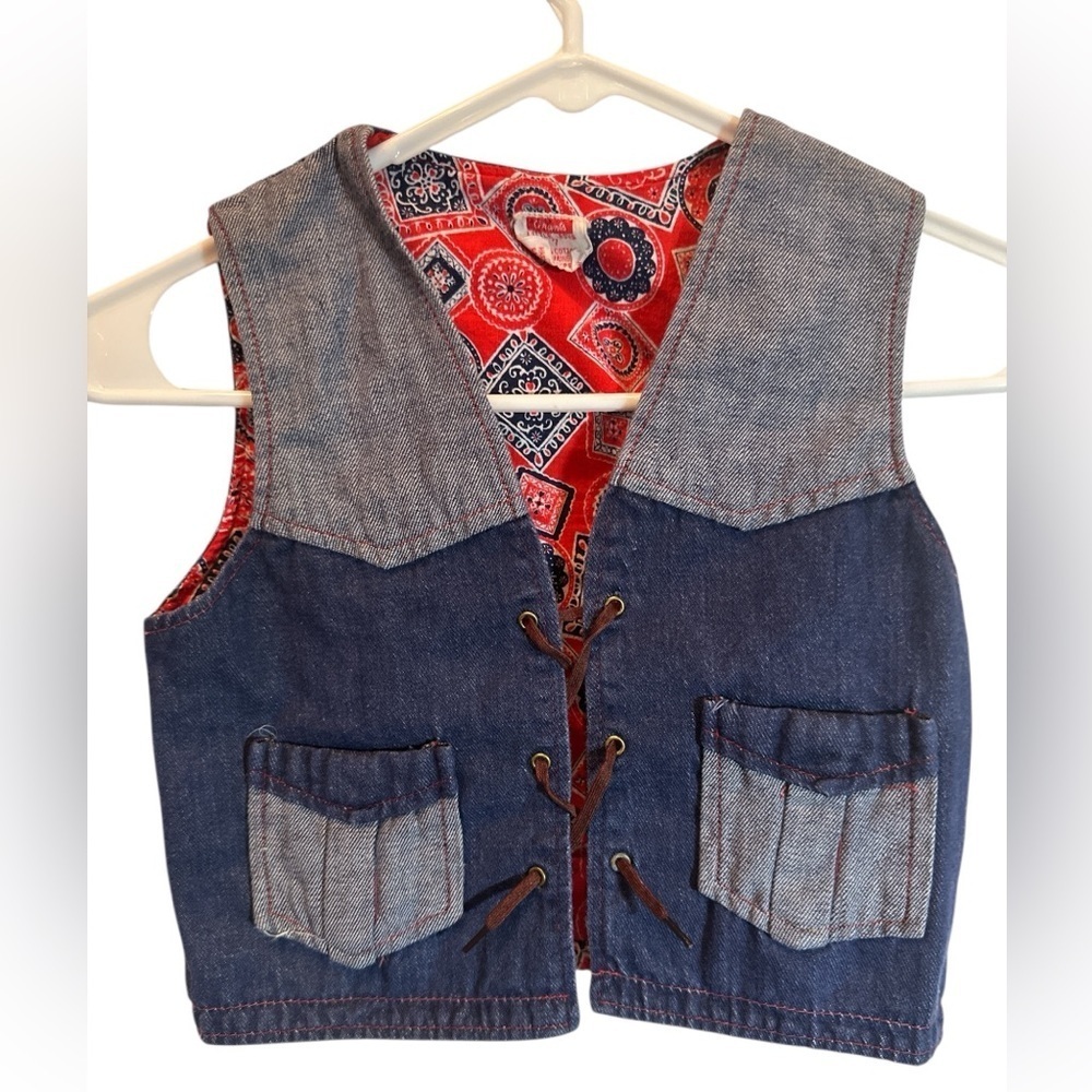 Vintage Grants 2 Toned Denim Western Lace Up Vest Youth Boys Size 7